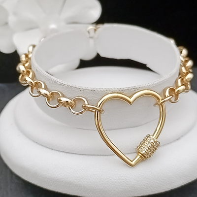 B-CB10516 6mm Belcher Link CZ HEART CLASP 14k Gold GL bracelet