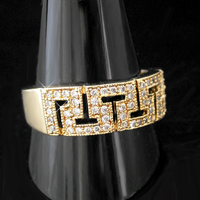 LR-72 8mm Greek Key Created Diamond 14K Gold Layered Ring
