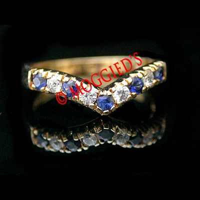 LR-8c- Ladies Created Sapphire & Diamond Anniversary Ring