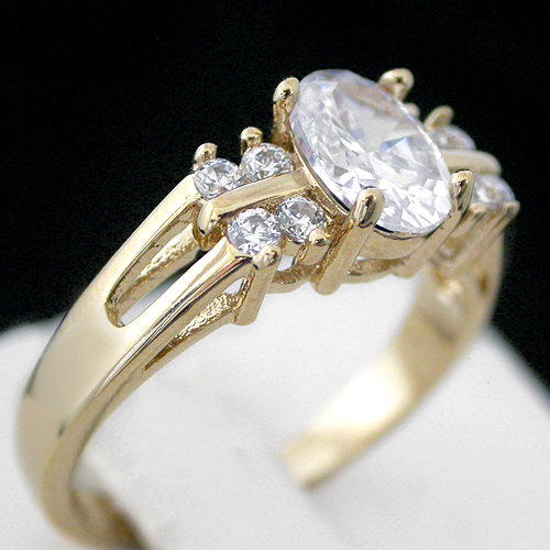 LR-32 Ladies 14k Gold Layered Created Diamond Ring