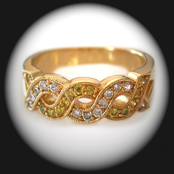 LR-161 - Celtic Yellow & White Created Diamond Ring