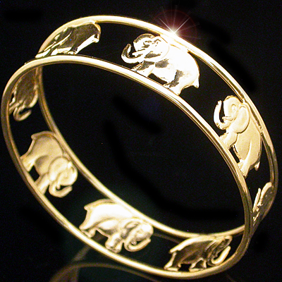 BNB-51 14mm LUCKY ELEPHANT 'TRUNKS UP' Gold Layered Bangle