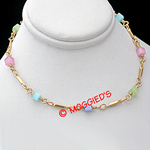 N-158 - Pastel coloured Square Crystalline Link Necklace