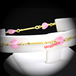 A-160a Pink Cats-eye Heart Bar Link Anklet