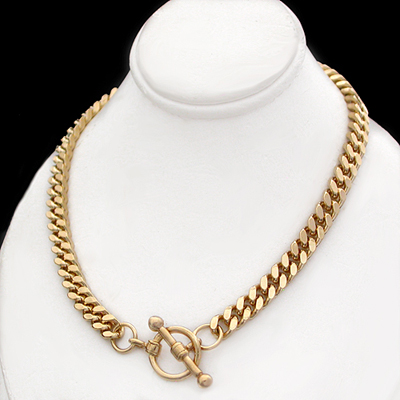 N-33a 5mm Square Curb Link Necklace with FOB Clasp