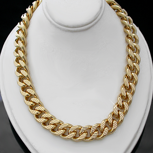 N-34g 10mm Ribbed Curb Link 14k Gold Layered Necklace