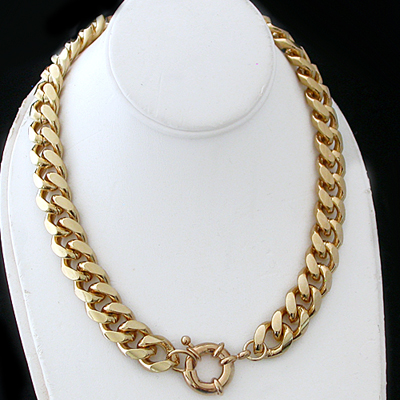 N-34d 11mm Curb Link BOLT Ring clasp 14k Gold GL Necklace