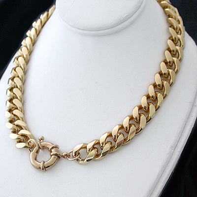 N-34d 11mm Curb Link BOLT Ring clasp 14k Gold GL Necklace