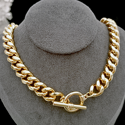 N-34d 11mm Curb Link FOB clasp 14k Gold GL Necklace