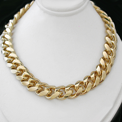 N-34d 11mm Curb Link 14k Gold Layered Necklace