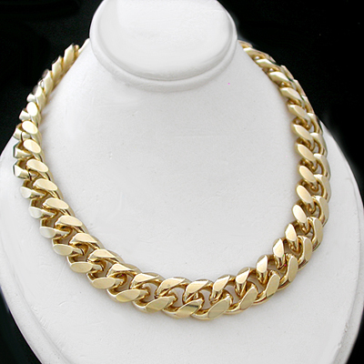 N-34d 11mm Curb Link 14k Gold Layered Necklace