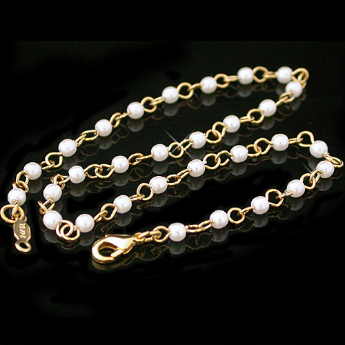 N-45a -Faux Pearl 24k Gold GL Link Necklace
