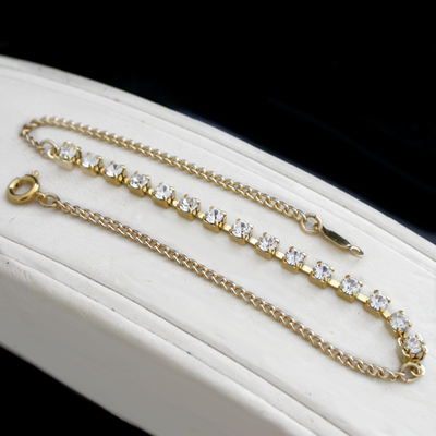 A-77a WHITE 3mm Austrian Crystal Tennis 14k GOLD GL Anklet