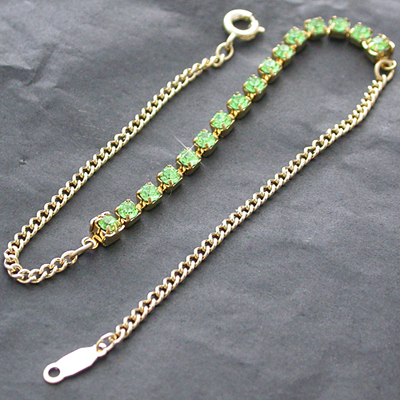 A-77p PERIDOT GREEN 3mm Austrian Crystal 14k Gold GL Anklet