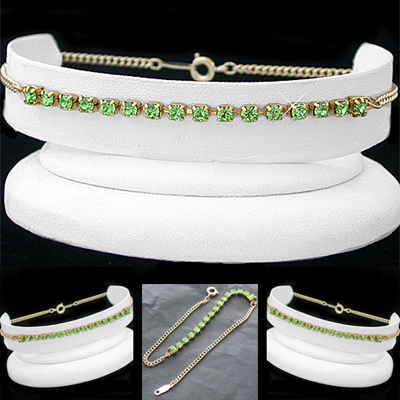 A-77p PERIDOT GREEN 3mm Austrian Crystal 14k Gold GL Anklet
