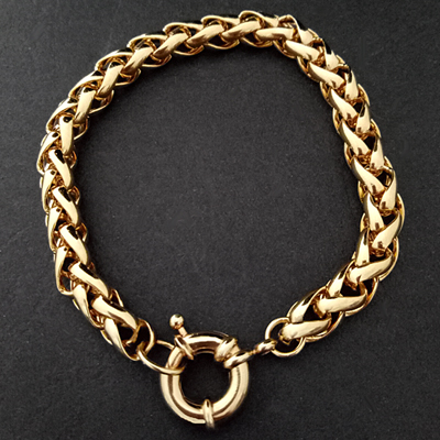 B-97c 7mm Round Wheat Link bracelet with Bolt Ring Clasp