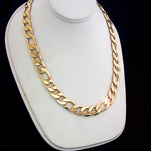 N-9f 11mm Figaro Link 14k Gold Layered Necklace