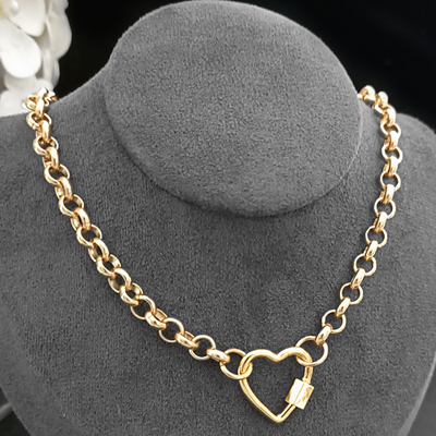 N-CB047 6mm Belcher Link HEART CLASP 14k Gold GL Necklace