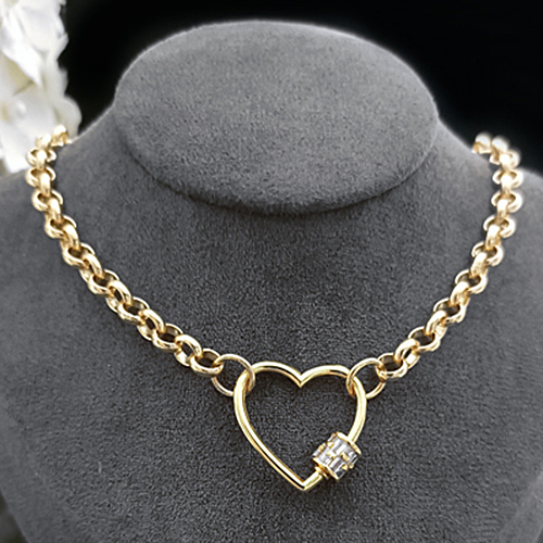 N-CB105 6mm Belcher Link CZ HEART CLASP 14k Gold GL Necklace