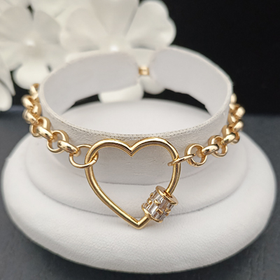 B-CB105 6mm Belcher Link CZ HEART CLASP 14k Gold GL bracelet