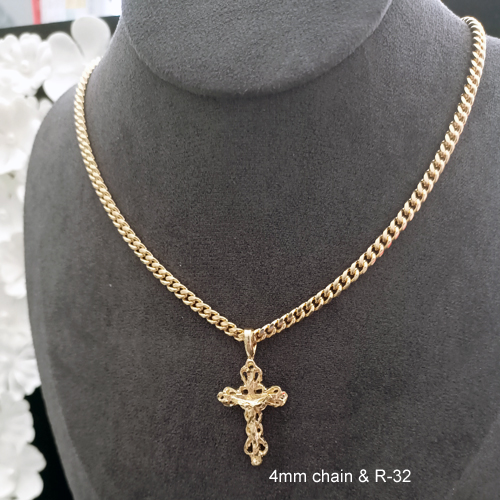 R-32- 3D JESUS on ORNATE Crucifix CROSS Charm Pendant