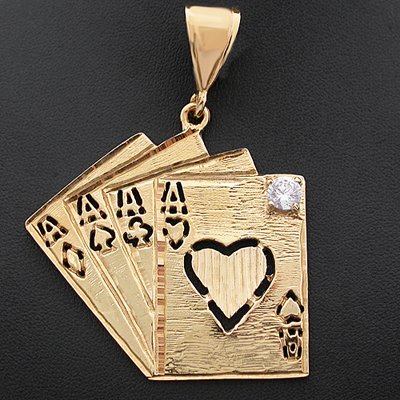 CZP-157 ALL THE ACES 14k GOLD GL LUCKY CARD POKER HAND Pendant