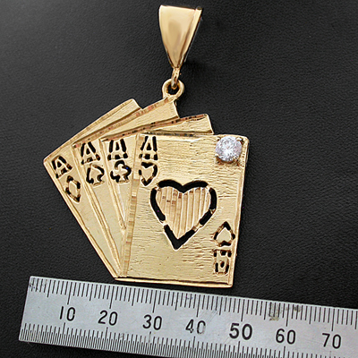 CZP-157 ALL THE ACES 14k GOLD GL LUCKY CARD POKER HAND Pendant