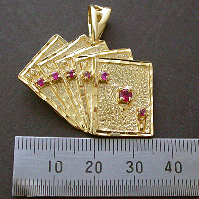 CZP-159 14k GOLD GL LUCKY CARD POKER HAND CZ Pendant