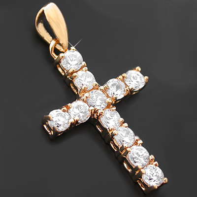 CZP-458 14k Gold GL Created Diamond Cross Pendant