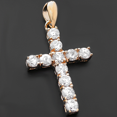 CZP-458 14k Gold GL Created Diamond Cross Pendant