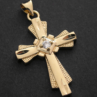 CZP-475 14k Gold GL Created Diamond Cross Pendant