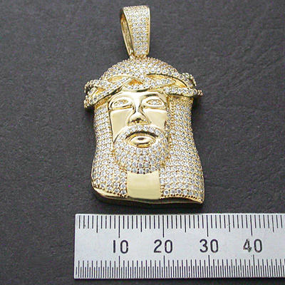 CZP-185 14k GOLD GL 2D JESUS ICED OUT BLING MICRO PAVE PENDANT