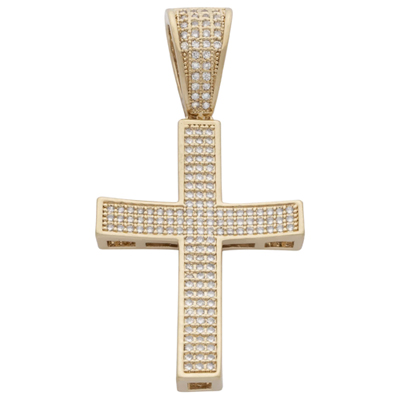 CZP-493 14k Gold GL Created Diamond Encrusted Cross Pendant