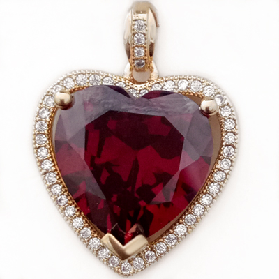 CZP-727 Ruby Red & CZ Encrusted HEART 14k Gold GL Pendant