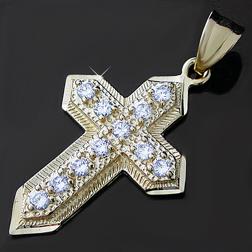 CZP-77 Created Diamond Cross 14k Gold Layered Pendant