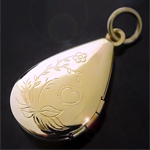 LKT-13 - Pear Shaped 14k Gold Layered Engraved Opening Locket