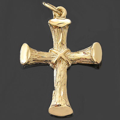 R-40- Concave CROSS 14k Gold Layered Charm Pendant