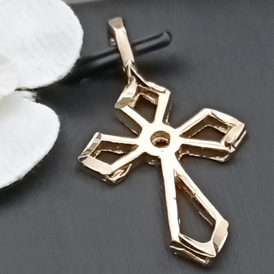 R-44- Highly polished OPEN CROSS 14k Gold GL Charm Pendant