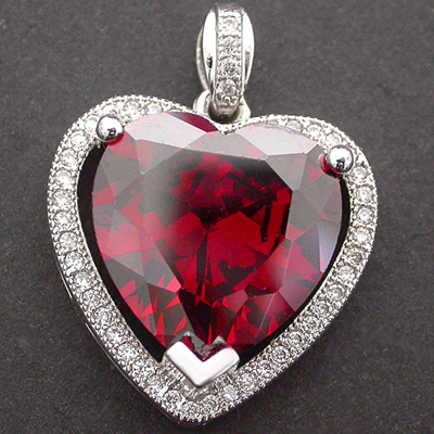 RDCZP-727 Ruby Red & CZ Encrusted HEART WHITE Gold GL Pendant