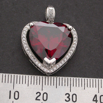 RDCZP-727 Ruby Red & CZ Encrusted HEART WHITE Gold GL Pendant