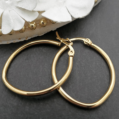 A-052-15 Oval Hoop 14k Gold Layered Earrings
