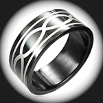 ERB-029 - Mens 7mm TRIBAL Black PVD Stainless Steel Ring