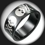 ERB-033 - Mens SKULL & CROSSBONE Black PVD Stainless Steel Ring