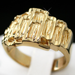 MN-4 Mens 14mm Wide Diamond Cut Nugget 14k Gold Layered Ring