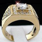 MN-47 Mens Created Diamond 14k Gold Layered Ring