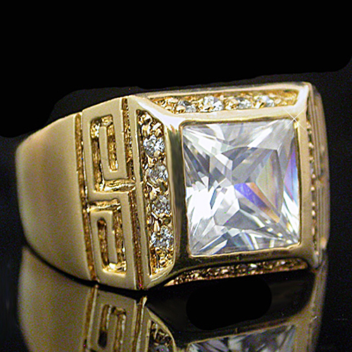 MN-48 Men's Greek Key 4.12ct Created Diamond Gold Layered Ring