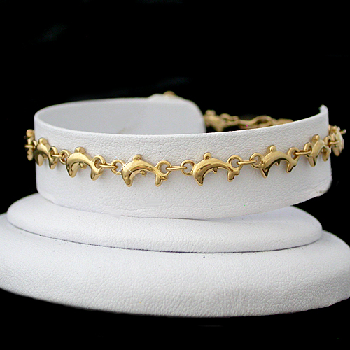A-119 3D Dolphin Shaped 14k Gold Layered Link Anklet