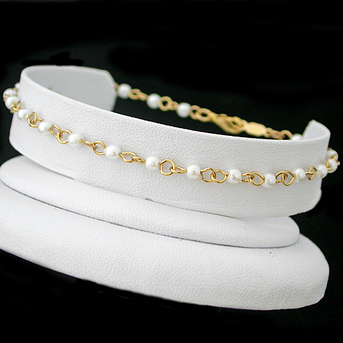 A-45a Faux Pearl Link 24K Gold GL Anklet