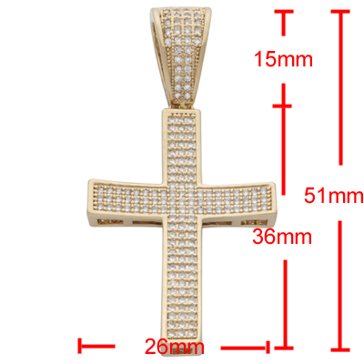 CZP-493 14k Gold GL Created Diamond Encrusted Cross Pendant