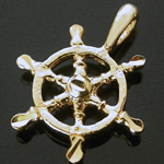 N-16 Ships Wheel Nautical 14k Gold Layered Charm Pendant
